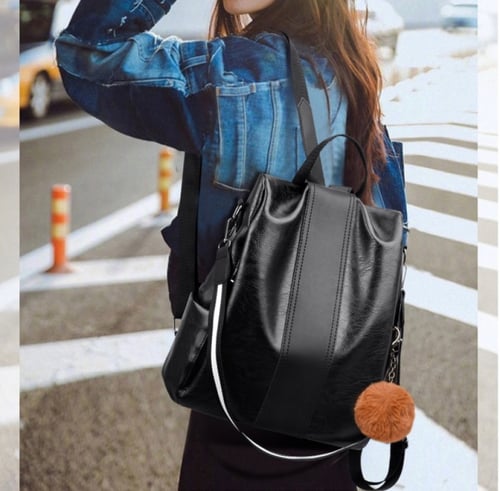 شنطه ظهر جلد لونين بني - اسود