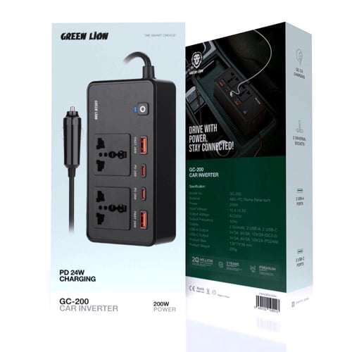 محول السيارة Green Lion GC-200 – شحن سريع، صغير ال...