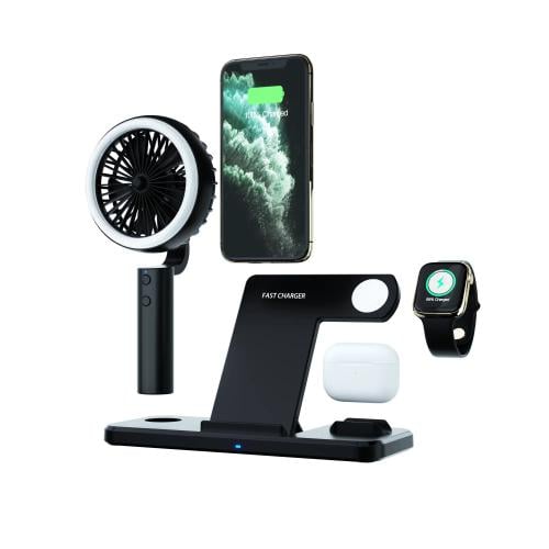 محطة شاحن لاسلكي متعددة الوظائف 5 في 1 - اسود