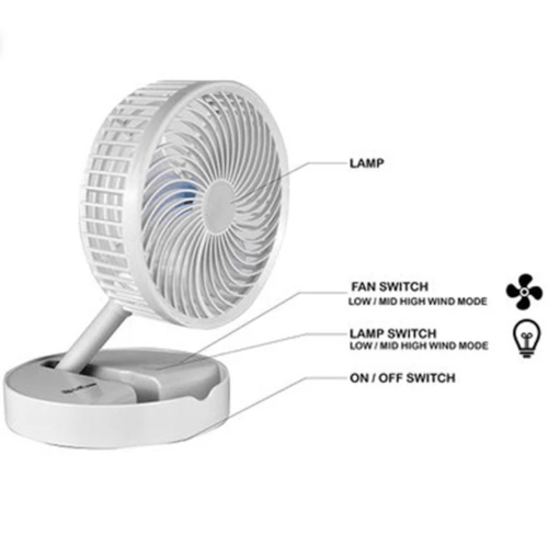 مروحة طاولة مع ضوء LED قابلة للشحن , قابلة للطي -...