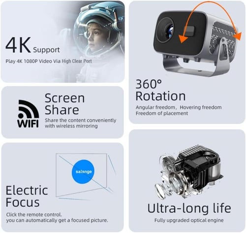 جهاز عرض ذكي محمول بنظام Android 11، يدعم 4K وWiFi...