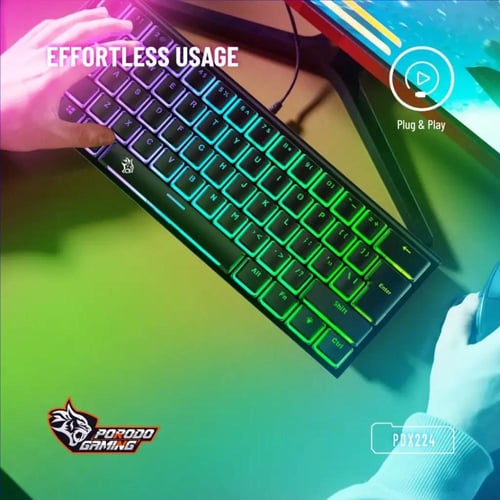 لوحة مفاتيح ميكانيكية Porodo Gaming بـ61 مفتاح، تص...