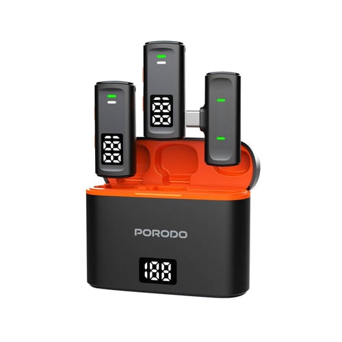 ميكروفون لاسلكي مزدوج مع ميكروفون من Porodo مع علب...