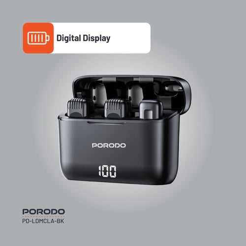 ميكروفون مزدوج بورودو Lavalier مع علبة شحن - أسود