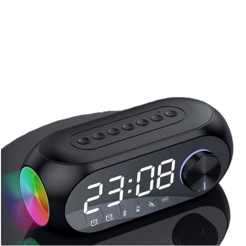 ساعة منبه رقمي مزدوج مع مكبر صوت بلوتوث باضاءة ملو...