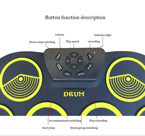 مجموعة طبل رول أب ، 9 وسادات سيليكون مدعوم بدواسات...