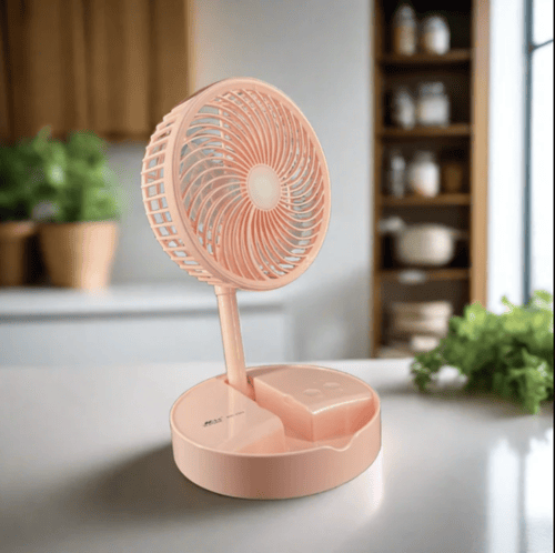 مروحة طاولة مع ضوء LED قابلة للشحن , قابلة للطي -...