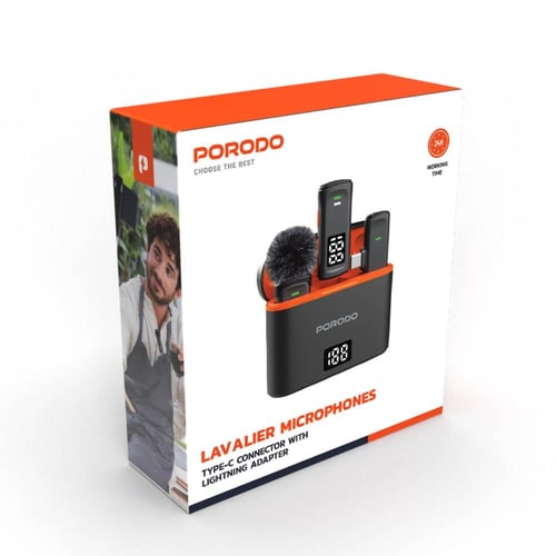 ميكروفون لاسلكي مزدوج مع ميكروفون من Porodo مع علب...