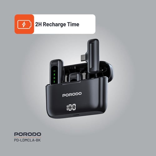 ميكروفون مزدوج بورودو Lavalier مع علبة شحن - أسود