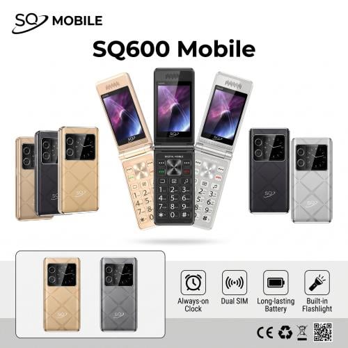 SQ2 Mobile SQ600 Dual Screen Flip Phone – Dual SIM, Loud Speaker, 2300mAh Battery