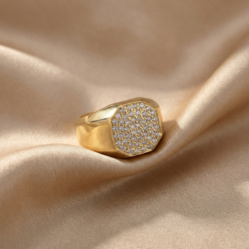 خاتم فضة عيار 925 مطلي ذهب مرصع بحبات الزركون الصا...