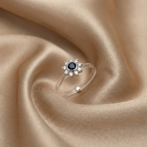 خاتم شفاف ذهب ابيض و الماس و حجر زفير