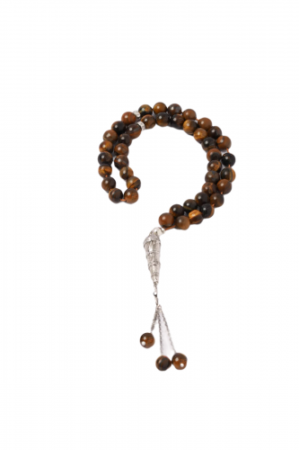 سبحة حجر تايغر طبيعي و شراب فضة عيار 925