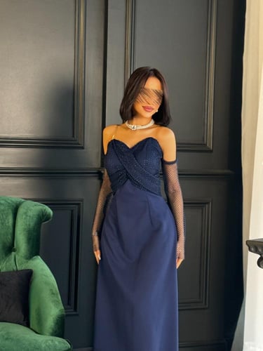 فستان سهرة كريب كحلي