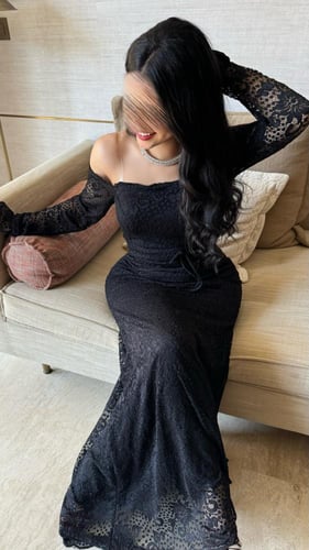 فستان اسود دانتيل فرنسي