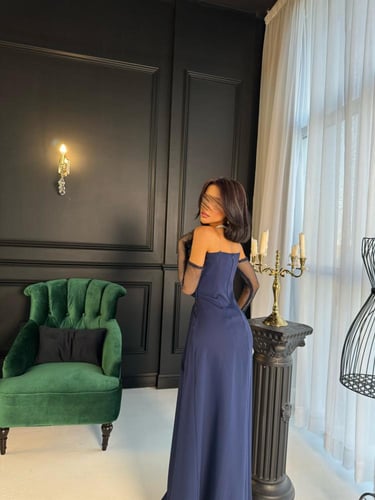 فستان سهرة كريب كحلي