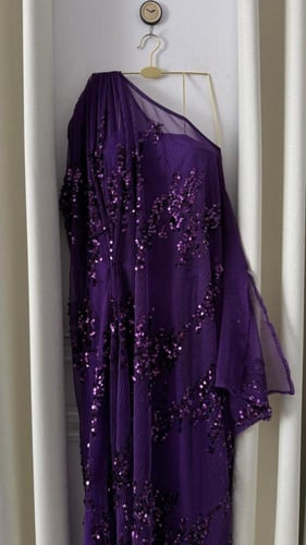 فستان تل مطرز بترتر فاخر — تصميم قطعتين