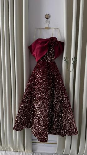 فستان تل مطرز بترتر فاخر — تصميم قطعتين