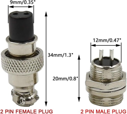 مجموعة موصل معدني 2 دبوس ذكر مع أنثى 12 مم Male Fe...