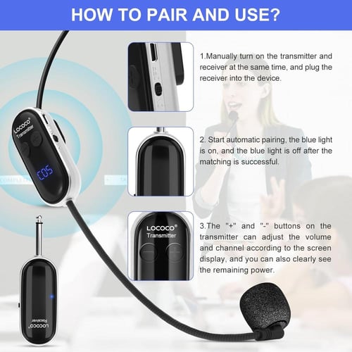 ميكروفون رأس لاسلكي مع شاشة رقمية مسافة 50 متر للإ...