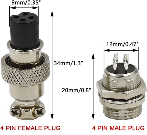 مجموعة موصل معدني 4 دبوس ذكر مع أنثى 12 مم Male Fe...