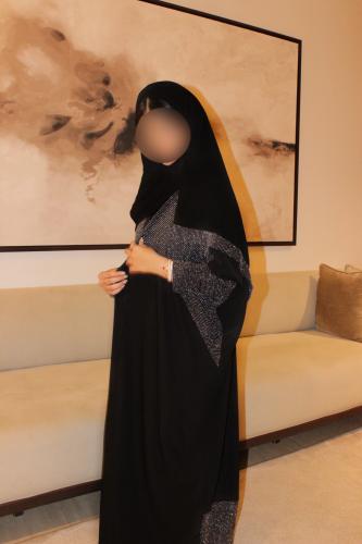 Half Bisht crepe Abaya with Shiny Stretch Texture