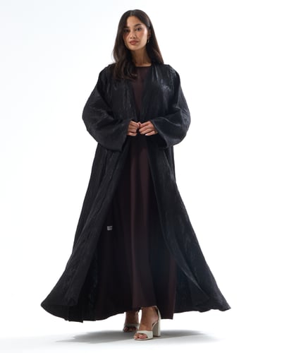 عباية جاكار تركي أسود بقصة نصف كلوش