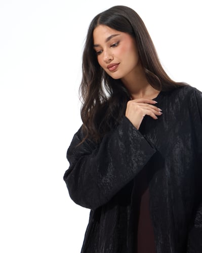 عباية جاكار تركي أسود بقصة نصف كلوش