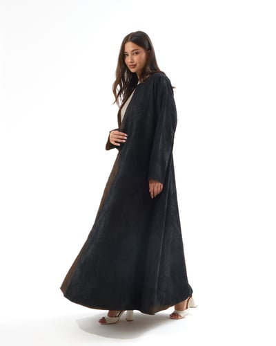 عباية جاكار هندي أسود بقصة نصف كلوش