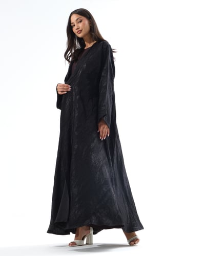 عباية جاكار تركي أسود بقصة نصف كلوش
