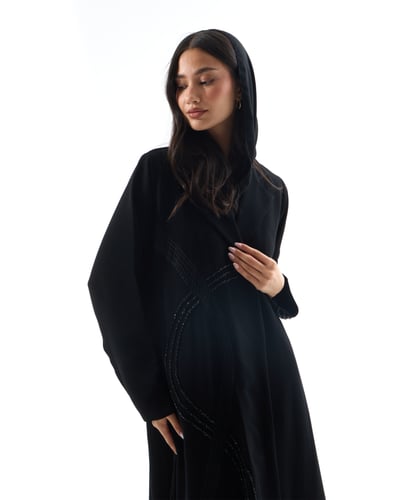 عباية كريب أسود بليزر مع شك و تطريز يدوي بقصة نصف...