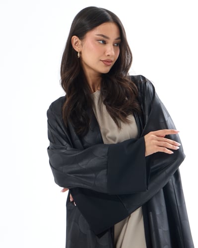 عباية جاكار هندي أسود بقصة نصف كلوش