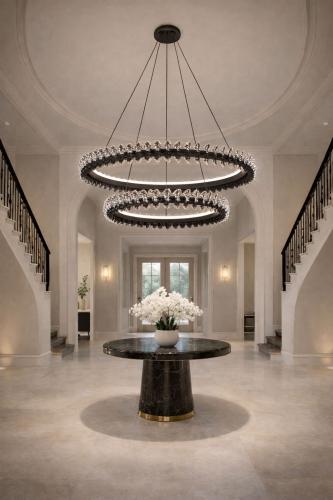 ثريا حلقات كريستال LED ثلاثية 60+40 سم أسود