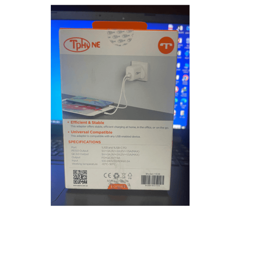 شاحن جداري بمنفذين USB/PD مع كيبل ايفون بي دي من T...