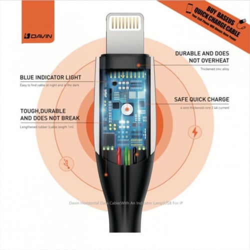 كيبل ايفون 2.4 امبير ضد القطع 1متر من ديفين ضمان س...