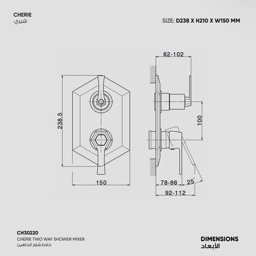 خلاط شاور ثنائي الاتجاه Cherie - CH30220