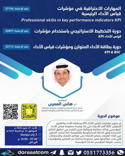 أون لاين | دورة المهارات الاحترافية في مؤشرات قياس...