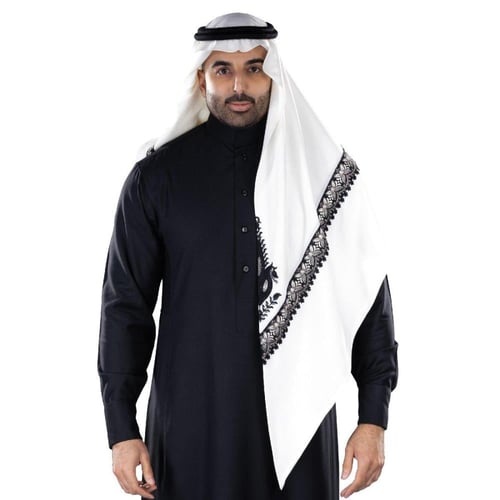 غترة بروجية شتوي بيج 5 مطرز اسود على رمادي 2026