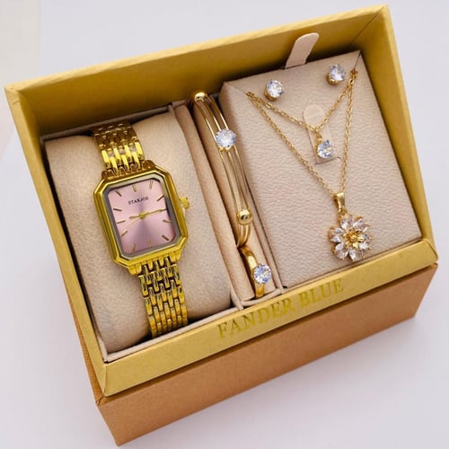 طقم ساعة نسائية وسلسال وسوارة ماركة فندر بلو