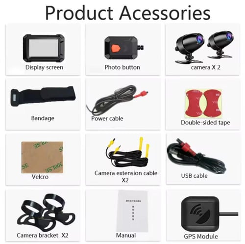 كاميرا ثنائية للدراجة النارية 1080P DVR -WiFi