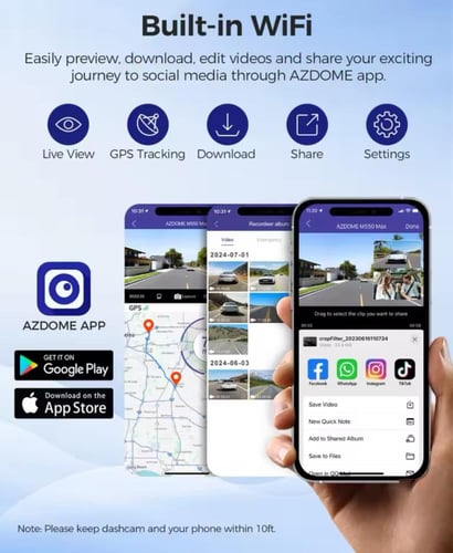 داش كام أزدوم M550 Max - 4K أمامية + داخلية + خلفي...