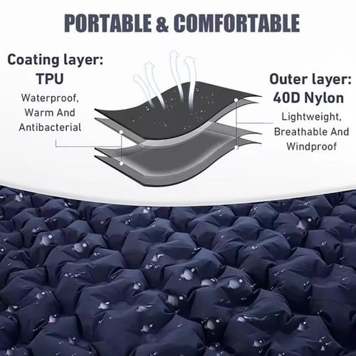 مرتبة تخييم قابلة للنفخ ، وسادة هوائية مزدوجة مقاو...