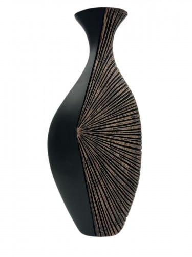 مزهرية بولي ريزن اسود مخطط خشبي 43 سم