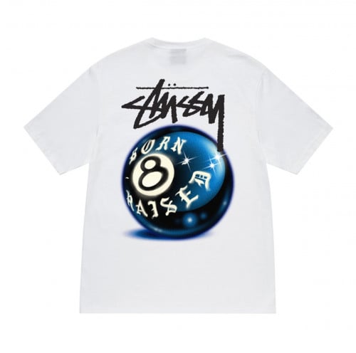 STUSSY - BORN X RAISED 8 BALL WHITE TEE