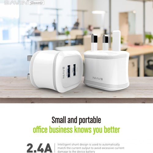 فيش كهرباء بمخرجين USB مع كيبل مجاني