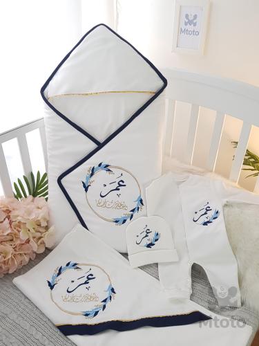 طقم مواليد تطريز حلقة الريش مدس U