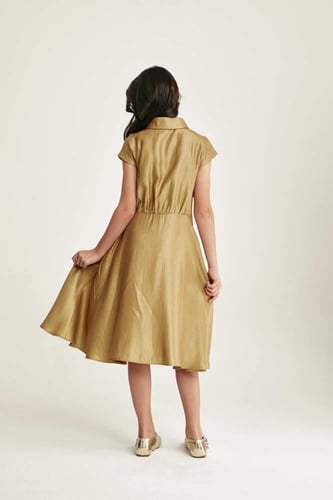 فستان بأزرار اغلاق مزين بالريش