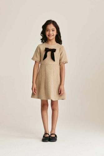 فستان تويد مزين بربطة مخمل