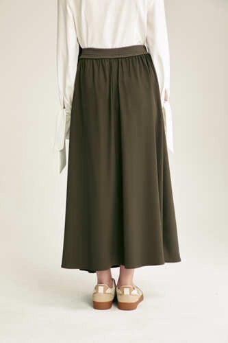 تنورة متوسط زيتي بخصر مطاطي