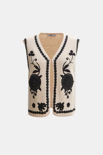 جاكيت بلا أكمام مُطرز بالورود